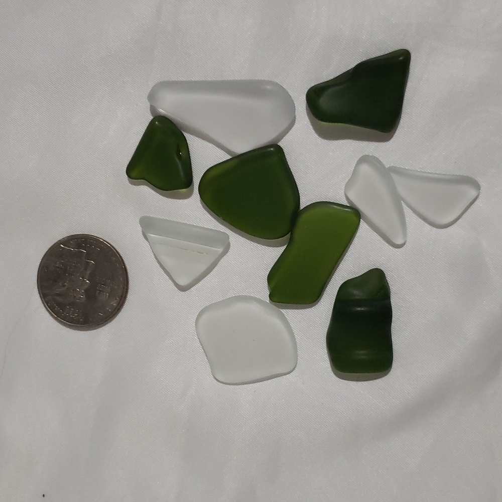Green and White Sea Glass
